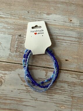 Blue & Light Blue Seed Bead Bracelet Set, hand made, summer bracelet